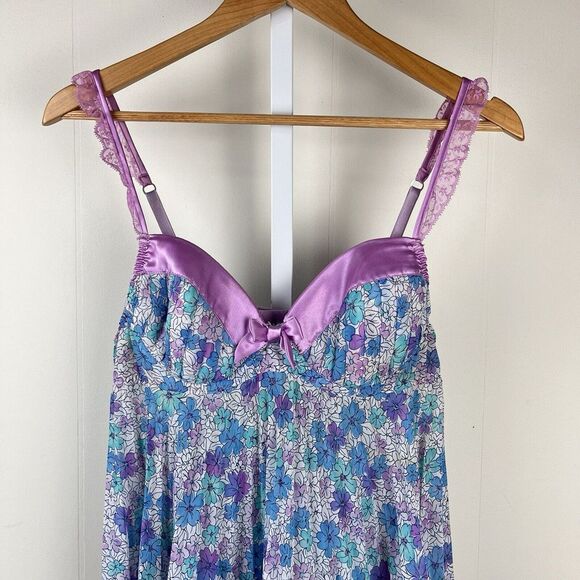 Vintage Cinema Etoile Seductive Wear Chemise Purple Blue Floral Womens Medium‎ - Picture 2 of 8